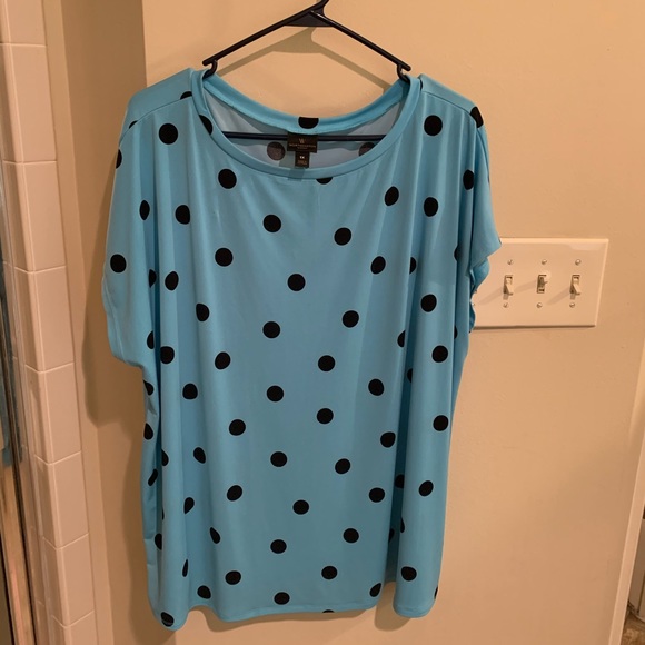 light blue polka dot top